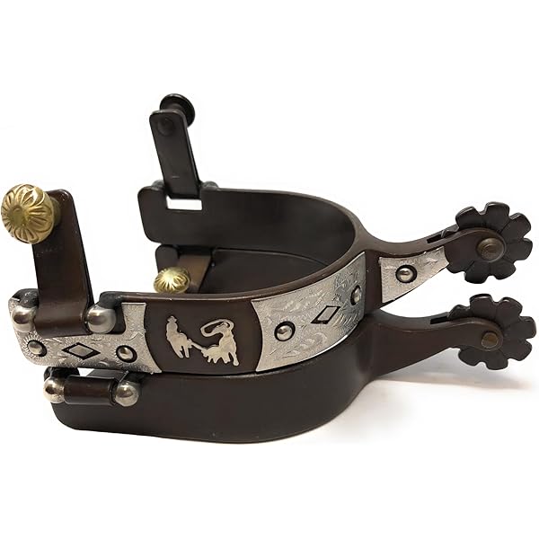 AJ Tack Men's Star Double Shooter Spurs - Black Steel With Silver Engraving, 1.5" Rowels, 3" Opening