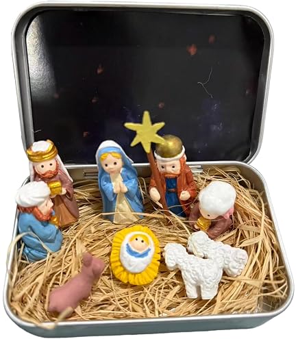 Crèche De Noël Miniature En Verre De Mer Et Bois Flotté - Boîte En Fer - Décoration Bureau, étagère Ou Sapin