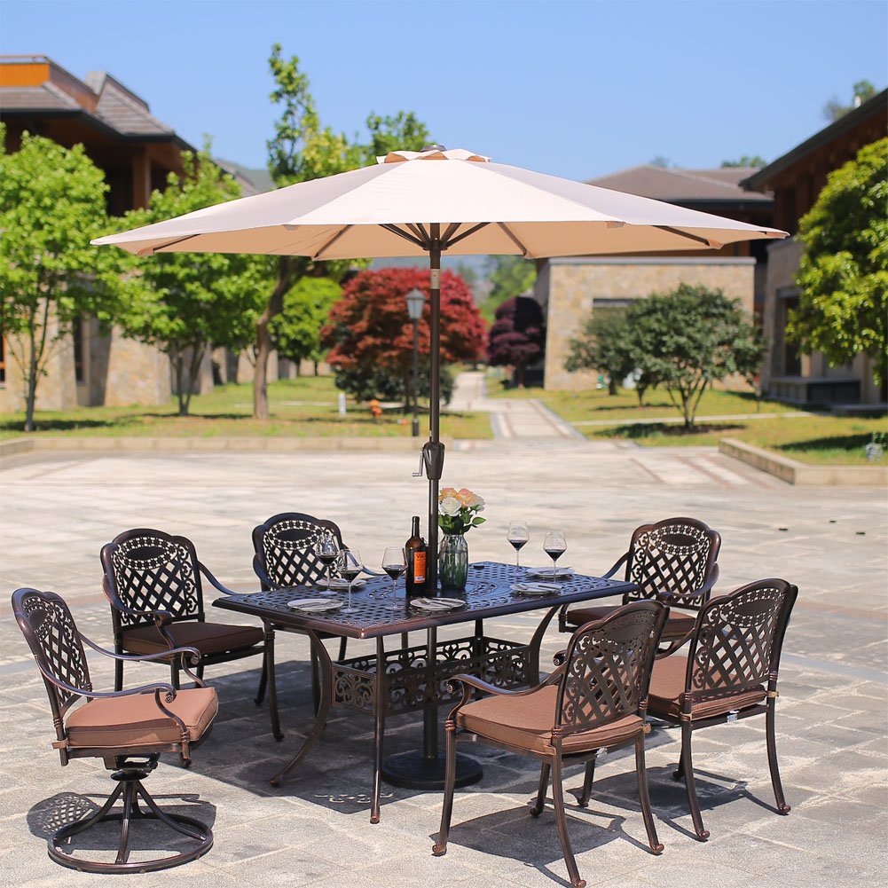 Domi Outdoor Living Aluminum 7 Piece Patio Dining Set 84 X 42 Oval Table Garden Furniture 1 Oval Dining Table 4 Dining Chairs 2 Swivel Chairs Antique Bronze Garden Outdoor Cjp Org In