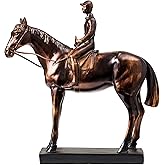 Lukitas Horse Rider Statues and Sculptures, Horse Racing Figurine Home Decor, Equestrian Gift for Horse Lovers, Horseback Riding Ornament, Resin 10.5''