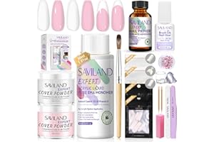 SAVILAND Acrylic Nail Kit: Keratin Acrylic Powder with Castor Oil Vitamin E Nail Primer Nail Glue French Tips Pink Rhinestones Complete Tools Everything for Beginners DIY Home Salon