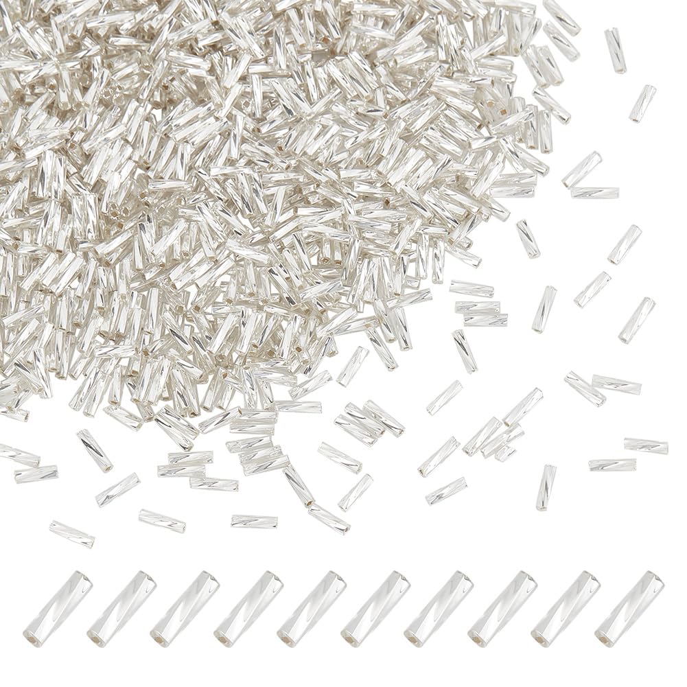 HOBBIESAY 2000Pcs Glass Bugle Beads 6mm Clear Tube Loose Beads Kit Small Seed Craft Beads Connector Beads for DIY Bracelet Necklaces Earring Jewelry Making