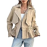 WDIRARA Women's Open Front Long Sleeve Trench Coat Drawstring Waist Lapel Overcoat