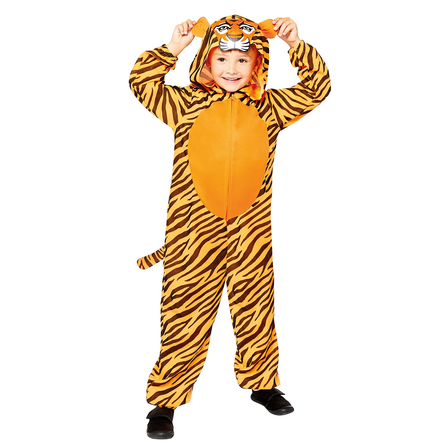 amscan 9910078 Childs All In One Tiger Fancy Dress Animal Costume Zoo Week Girls Boys Outfit (Age 10-12 Years), Black/Orange