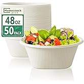 48 Oz Bowls Disposable - Heavy Duty Compostable Paper Bowls, Microwave Safe Large Bowls, Ideal for Restaurant Catering, Salads, Buffets & Eco-Friendly Use - 50 Pack [White]