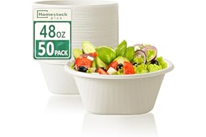 HOMESTOCKPLUS 48 Oz Bowls Disposable - Heavy Duty Compostable Paper Bowls, Microwave Safe Large Bowls, Ideal for Restaurant Catering, Salads, Buffets & Eco-Friendly Use - 50 Pack [White]