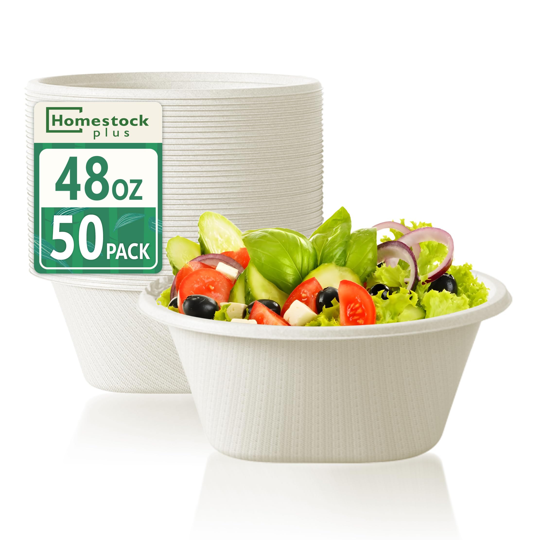 Photo 1 of 48 Oz Bowls Disposable - Heavy Duty Compostable Paper Bowls, Microwave Safe Large Bowls, Ideal for Restaurant Catering, Salads, Buffets & Eco-Friendly Use - 50 Pack [White]