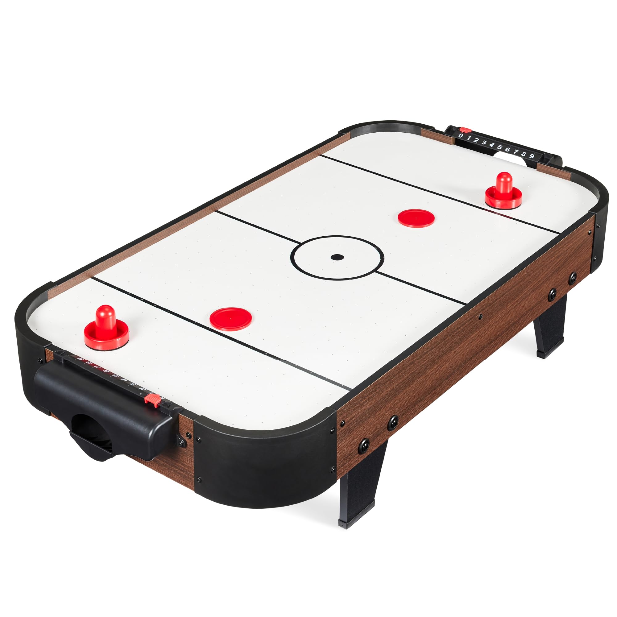 Best Choice Products 40in Portable Tabletop Air Hockey Arcade Table for Game Room w/ 100V Motor, Electric Fan, 2 Strikers, 2 Pucks - Black Walnut Image