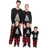 Onancehim Matching Christmas Pajamas for Family, Funny Holiday Cute Let It Snow Print Tops Plaid Pants Xmas Sleepwear Pjs Set