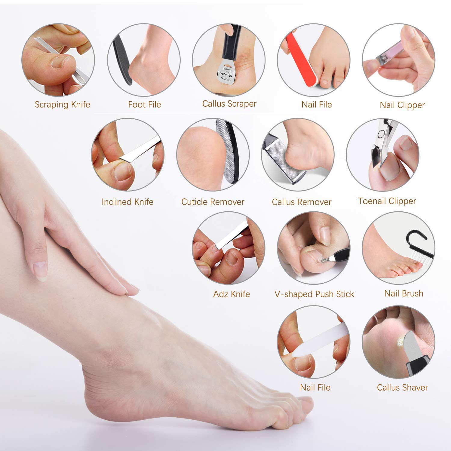 Pedicure Kit Professional 15 in 1, AOMEES Pedicure Set Stainless Steel Foot Rasp Foot Peel and Callus Clean Feet Dead Skin Tool Set, Callus Remover with Nail Toenail for Home&Salon Care Tools Set : Beauty