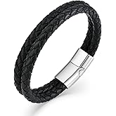 Raymard Mens Multi-Layer Leather Bracelet, Classic Bracelet for Men with Stainless Clasp