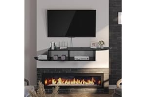 4 EVER WINNER Floating TV Stand with Storage, 55" Floating TV Shelf for Wall, Floating Entertainment Center Wall Shelf for Living Room, Bedroom, Black