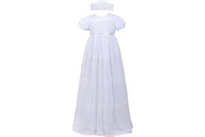 NIMBLE Baby Girls Newborn Christening Embroidered Gown Dress Outfit with Headband,0-15M