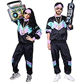 Kicpot 80s/90s Outfit for Men 80’s Tracksuit Costumes Women Mens 80s Costume Retro Shell Hip Hop Windbreaker Unisex