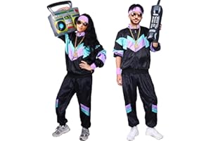 PartyBloom 80s Costumes for Men Women, Retro Tracksuit 90s Hip Hop Costumes Kit Shell Suit Halloween Party Dress