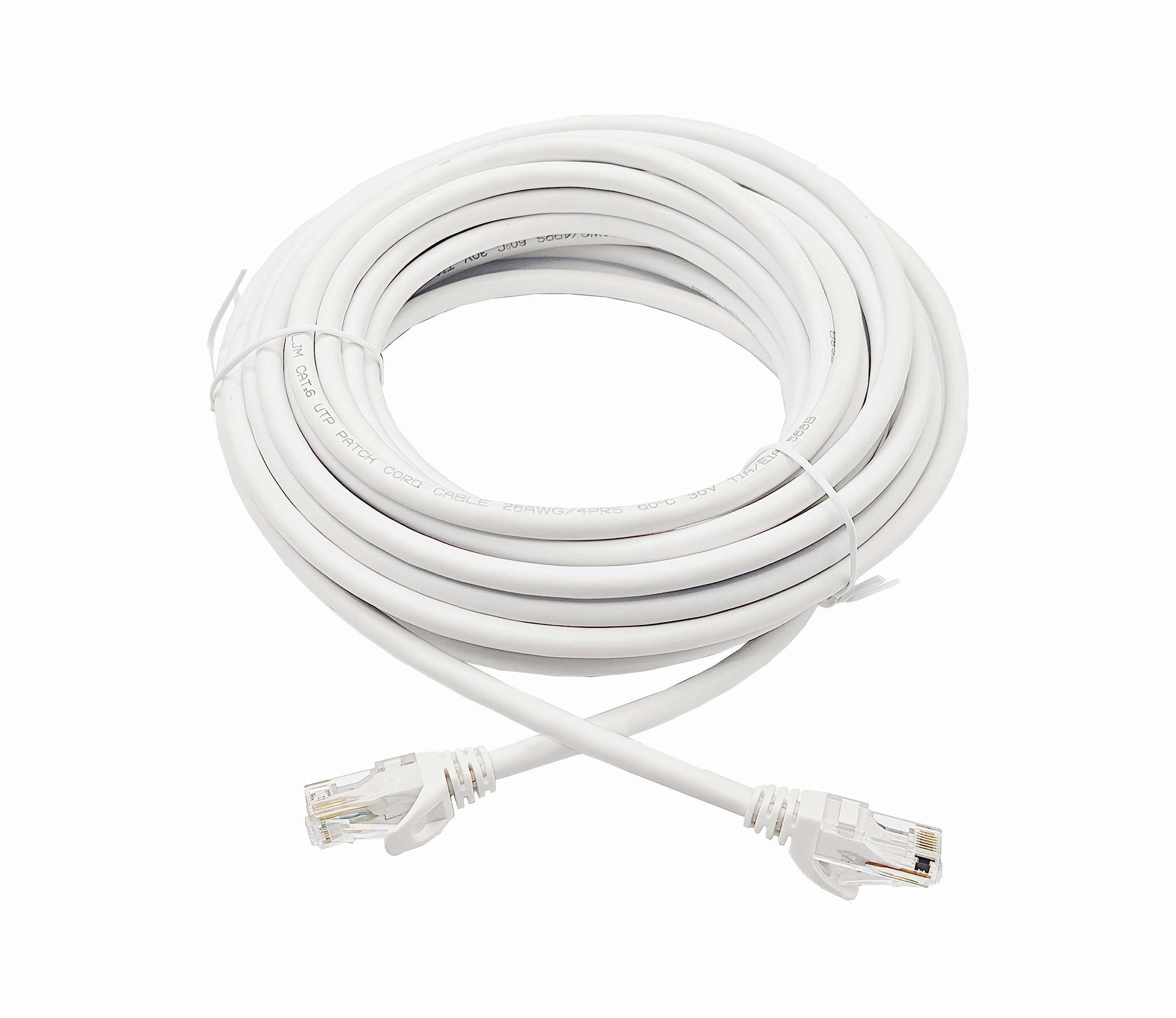 Elfcam® - 100m Ethernet Cat 6 Cable, Round LAN WAN Cable, Cat6 26AWG, 1Gbps with RJ45 Connectors, White(100M)