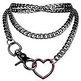 GIGB PBDK Chunky Heart Slip Chain Necklace for Women,Red Love Pendant Black Adjustable Cuban Link Layered Lariat Choker,Gothic Punk Statement Jewelry Gifts