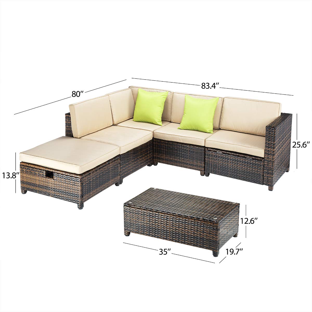 Backyard Porch Pamapic 6 Pieces Outdoor Patio Furniture Wicker Sofa Sets Adjustable Reclining And Storage Function Outdoor Indoor Use Garden Poolside Rattan Sets Patio Furniture Accessories Sofas