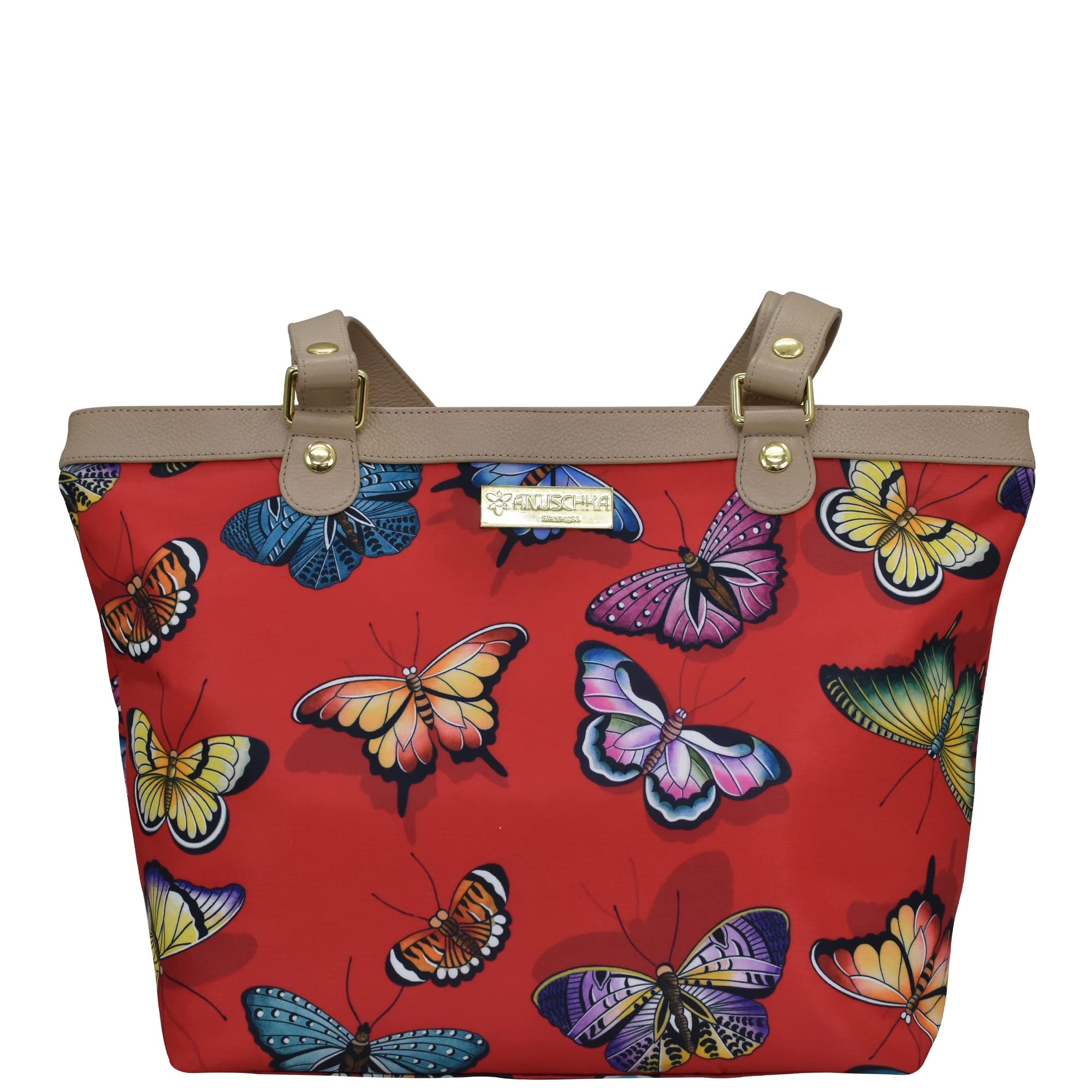 Anuschka Wanderlust Collection Zip Top City Tote - Nylon Tote Bags for Women - Butterfly Heaven Ruby