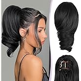 ZQIAN BEAUTY Clip on Ponytails for Women - 12 Inch Curly Black Ponytail Extension, Curly Pony Tails Hair Extensions, Synthetic Hair Extensions Ponytail, Natural Hair Pieces for Women (Color: Black)