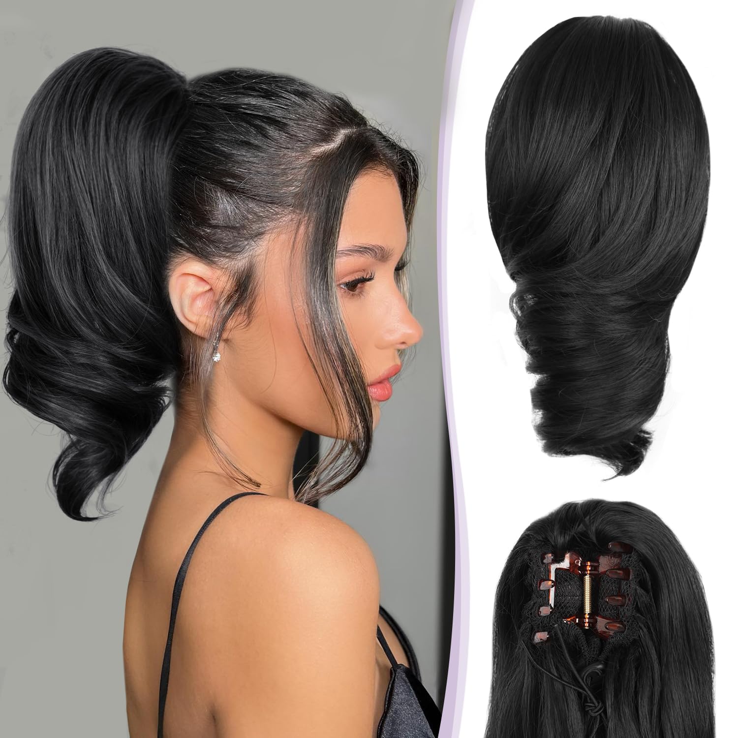 Photo 1 of ZQIAN BEAUTY Clip on Ponytails for Women - 12 Inch Curly Black Ponytail Extension, Curly Pony Tails Hair Extensions, Synthetic Hair Extensions Ponytail, Natural Hair Pieces for Women (Color: Black)