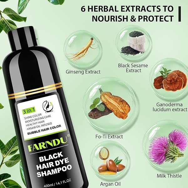 DYEING 221 BC FARNDU JET BLACK HAIR DYE SHAMPOO FOR WOMEN & MEN, 3 IN 1 NATURAL HERBAL COLOR SHAMPOO FOR 100% GRAY COVERAGE, AMMONIA & PARABEN FREE (500ML)