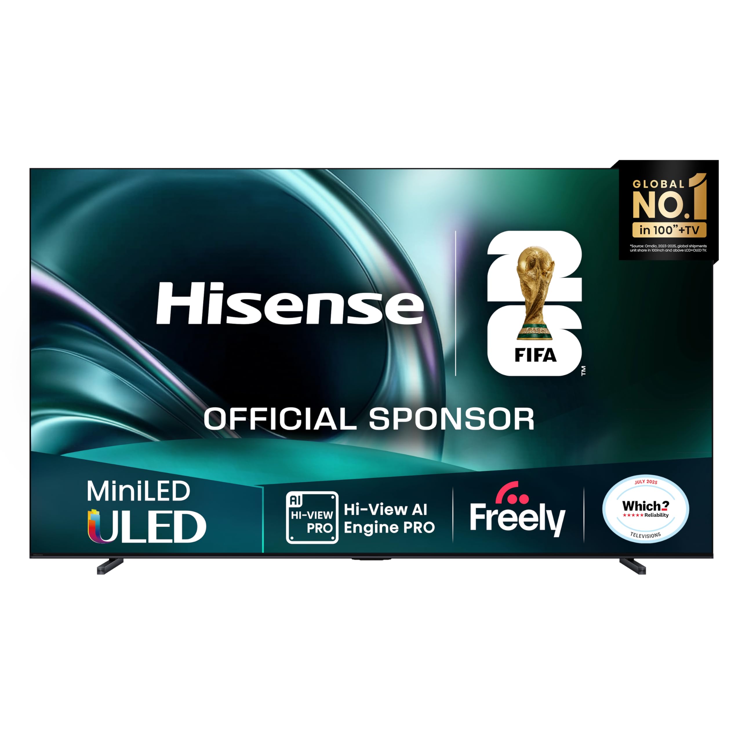 Hisense 100" 100U7QTUK MiniLED QLED 165Hz TV - Hi-View AI Engine, Game Mode Ultra, 2.1 Channel, Dolby Atmos, Quantum Dot Colour, Anti-Reflection with Freely, Disney+, YouTube, Netflix