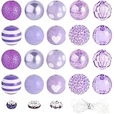 Beadtales 35 Pcs Chunky Bubblegum Beads 20mm Focal Pen Large Rhinestone Pearl Bead with Rhinestone Large Hole European Spacer Bead for DIY Beadable Pen Jewelry Making Keychain Craft Making(Purple)