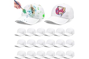 meiloly 20 Pcs Kids White Baseball Caps, Plain Blank DIY Hats Adjustable Back Strap Sports Hat for DIY Craft Project Painting