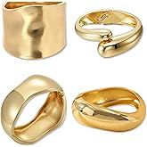KOLODOGO 4PCS Gold Cuff Bracelets for Women Hypoallergenic Wide Stackable Bangles 14K Gold Plated Chunky Bracelet for Wedding Party Prom