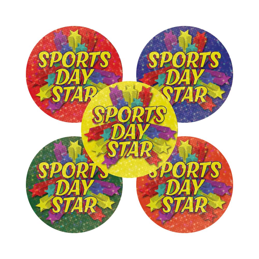 Sparkling 'Sports Day Star' Variety Pack of 125 x 28mm stickers.