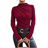 SweatyRocks Women's Mock Neck Ruched T Shirt Long Sleeve Casual Basic Top