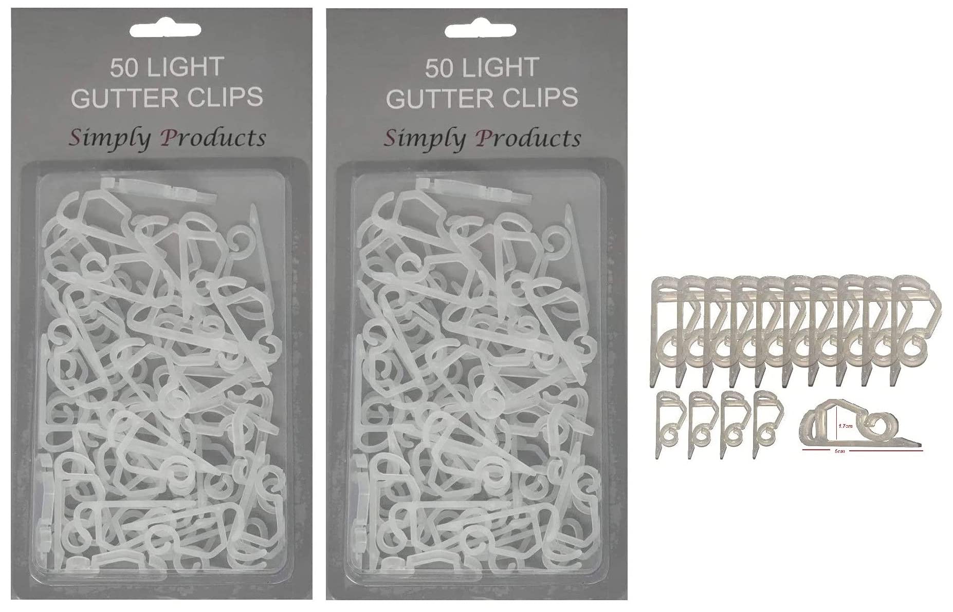 Simply Products 100 Gutter Hooks for Hanging Outdoor Christmas Xmas String Lights/Rope Lights Gutter Clips (Clear)