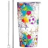 Brloote 20OZ Soccer Tumbler Cup With Lid Travel Stainless Steel Insulated Coffee Mug Gfits For Sports Lover Fans