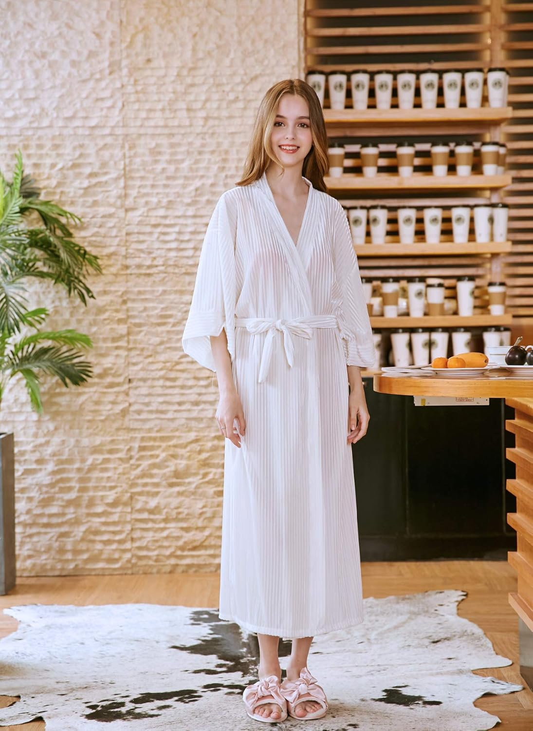 Accappatoio Donna Invernale In Pile - Vestaglia Calda Microfibra OEKO-TEX Con Chiusura A Stringhe - Foto 2