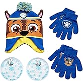 Nicklelodeon Paw Patrol Boy's Winter Hat and 2 Pair of Gloves or Mittens Set (Toddler/Little Boys) Size Age 4-7, Paw Patrol Chase Glove with Handwarmers