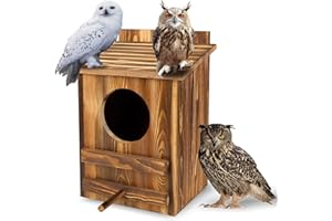 ANNOWSHUA LING Owl Houses for Outdoors， 16.1x11.8x9.5 inch Large Carbonized Barred Owl Nesting Box, Waterproof & Ventilated Design, Ideal for Owls, Wildlife, Garden Decoration