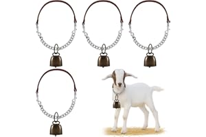 Misdary 4 Pack Goat Collars with Bells, Adjustable Iron Goat Chain Halter 14''-24'' Long for Sheep Horse Dog Cow Calf Farm Animal Supplies Accessories Animal Lovers Gift (Brown)