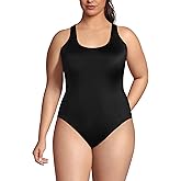 Lands' End Women's Chlorine Resistant Scoop Neck X-Back High Leg Soft Cup Tugless Sporty One Piece Swimsuit