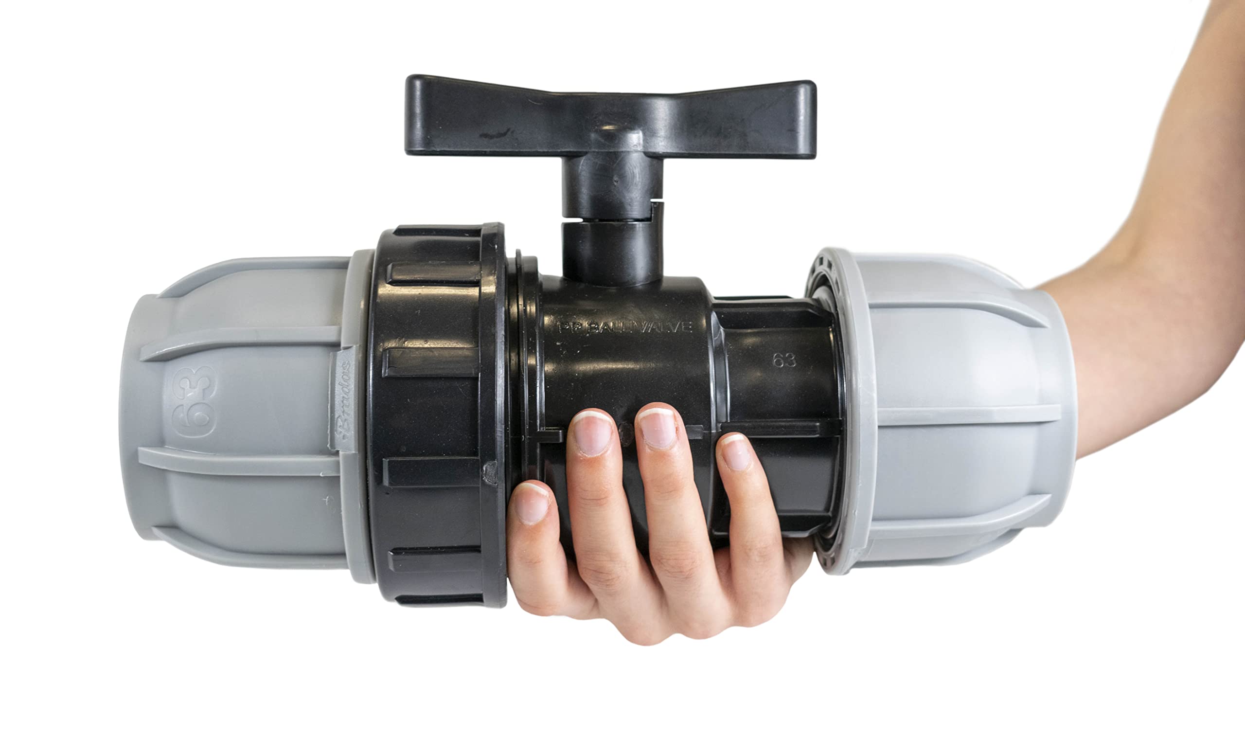 MDPE Water Supply Pipe connectors Flow Valve to Adjust The Water Flow or Turn on/Off,10 bar Pressure Rating,Removable Safety Handle (63mm)