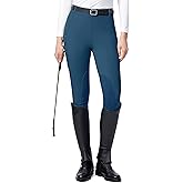 SANTINY Women's Horse Riding Pants with Zipper Pockets Knee-Patch Schooling Tights Equestrian Breeches for Women