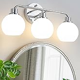Watyo Chrome Vanity Light Bathroom Light Fixtures Over Mirror 3 Light Wall Sconces Lighting Silver Lights with Milk Globe Gla