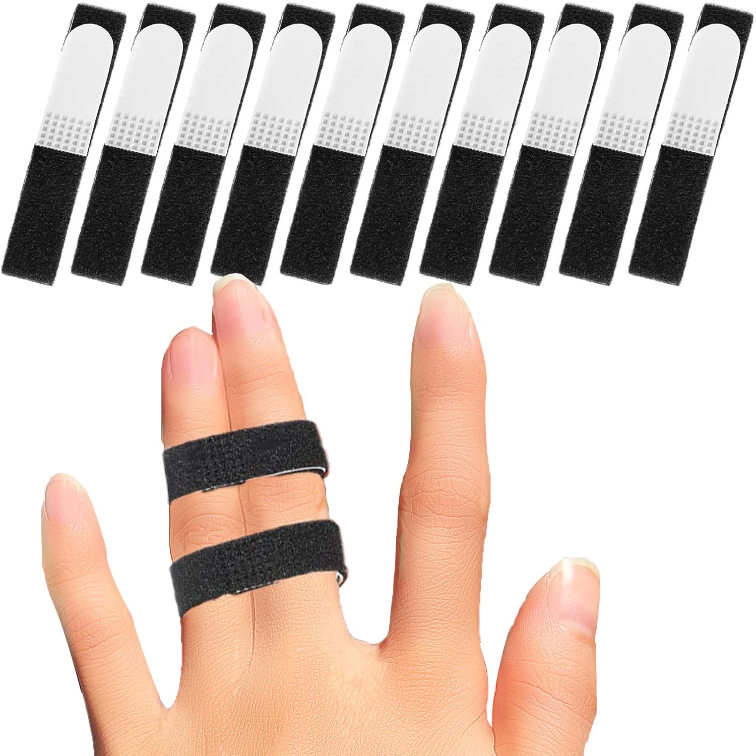 Photo 1 of Skeerthy 8 Pieces Buddy Tape Finger Straps With Padded, Soft Finger Buddy Straps Hook and Loop Pinky Finger Splint for Injured Finger Support