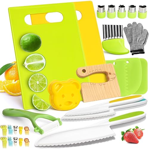 Dressing Up & Costumes - 28PCS Toddler Knife Set - Kids Knifes for Real Cooking, Montessori Kids Kitchen Knife Set with Cutting Board Crinkle Cutters Kid Safe Knives, Toddlers Kitchen Tools for Age 2-10 Year Old Girl Boy