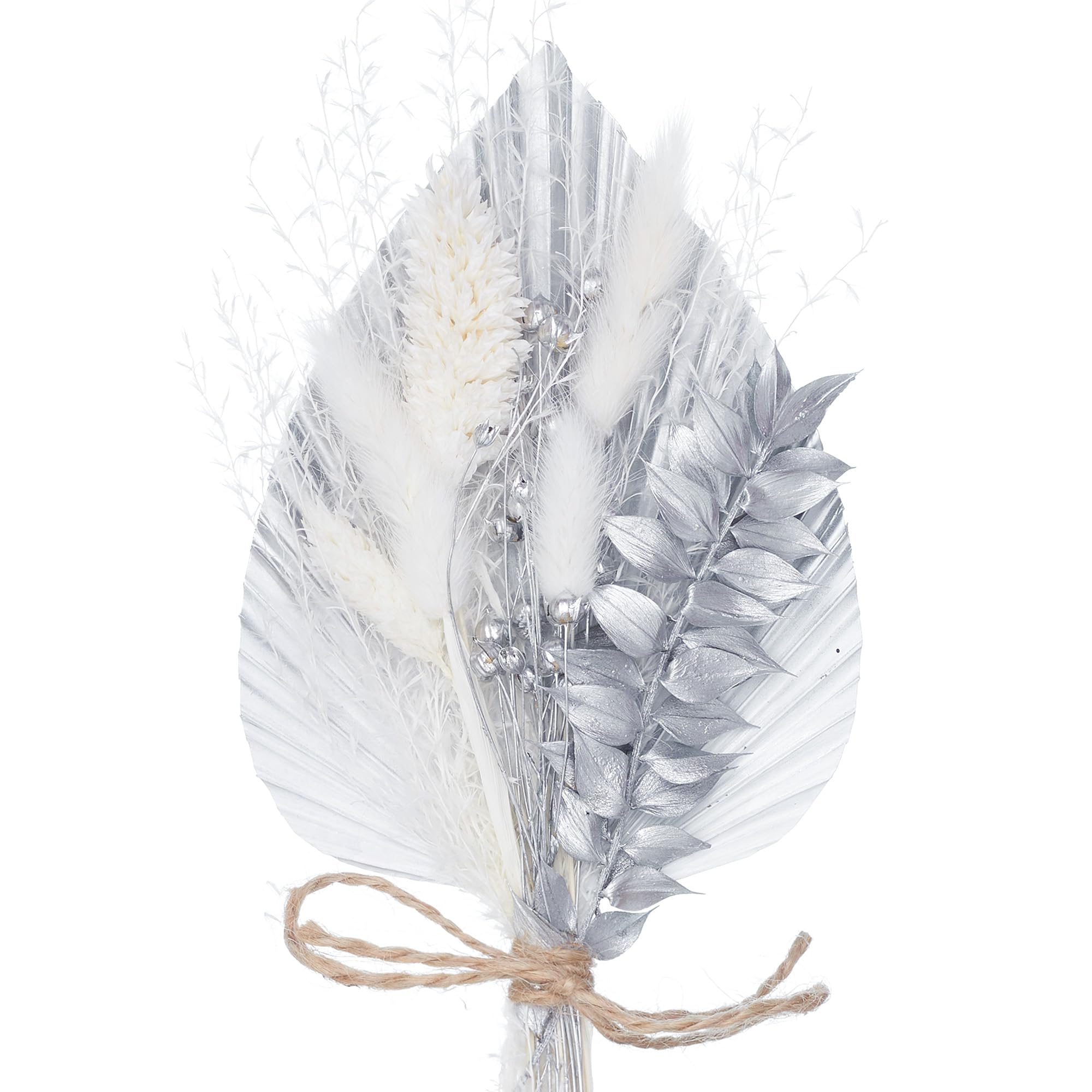 The Baked Studio - Dried Flowers For Cakes Decoration And Crafts With A Silver & White Ombre Palm Spear (Silver & White)