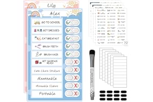 2 in 1 Namable Chore Chart - Dry Erase Morning/Bedtime Routine Chart for Kids - Magnetic Visual Schedule for Toddlers to Do L