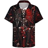 Hurspmr Men's Button Down Shirt with Skull Cool Graphic Casual Hawaiian Beach Shirts
