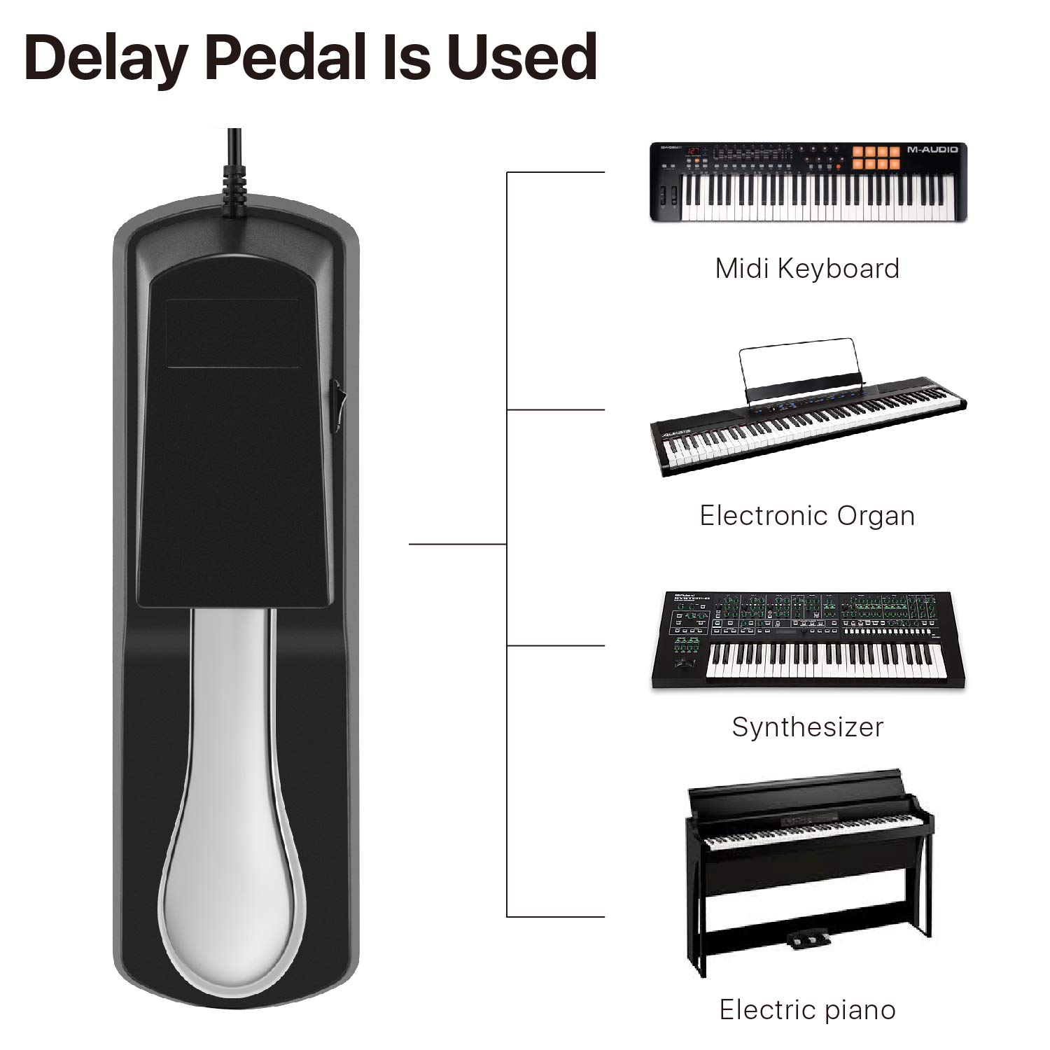 5.6 Feet Cable Electronic Keyboard Foot Pedals Universal 1/4 Plug for