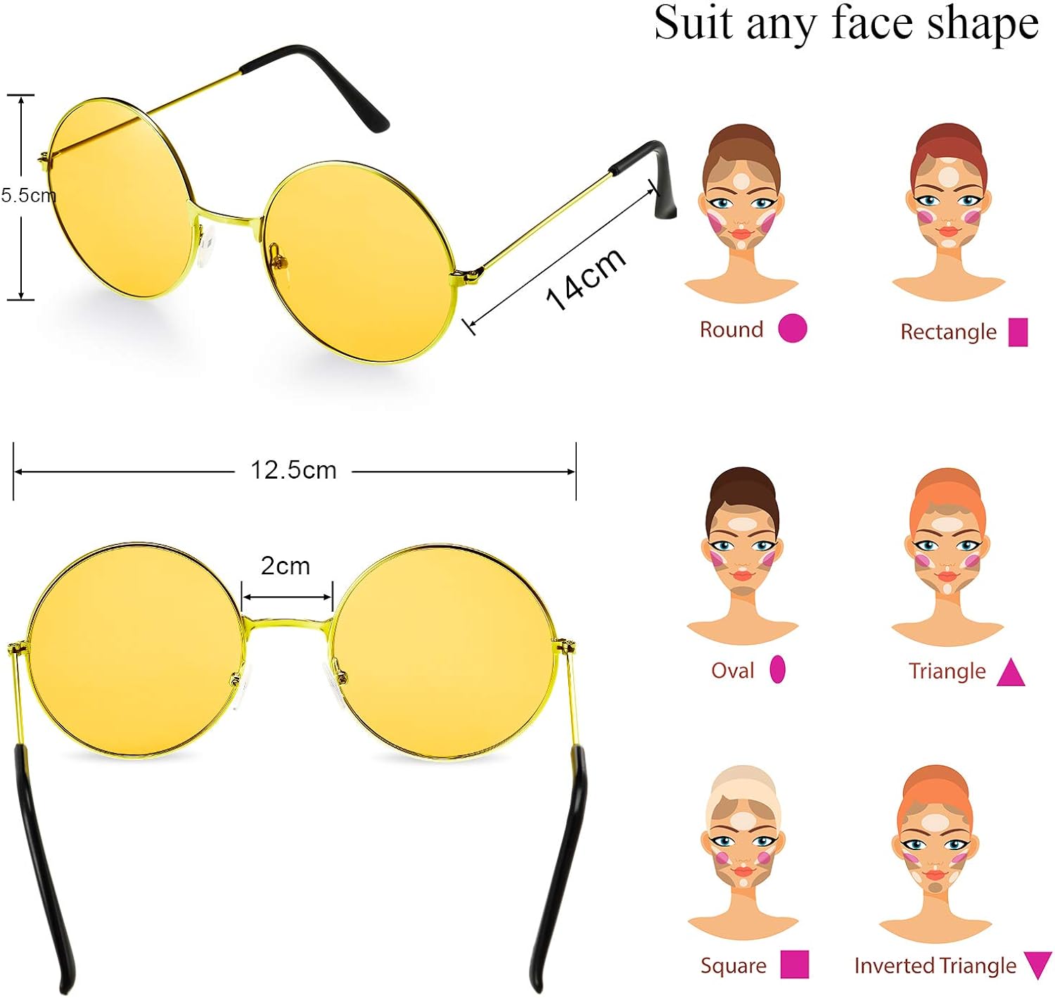 2 works Hippy Specs Sunglasses Retro Hippy Style Sunglasses Hippy Fancy Dress Costume Sunglasses Men Women Glasses (Orange Round Shape) - Image 3