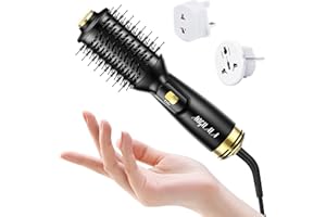 ANGILALA Dual Voltage(120~240V) Mini Hair Dryer Brush with European Plug Adapter for International Travel, Europe Travel Essentials for Women
